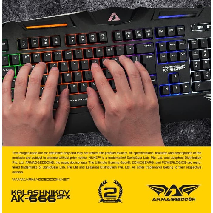 AK-666sfx Spill Proof Gaming Keyboard with 9Lighting by Armaggddon