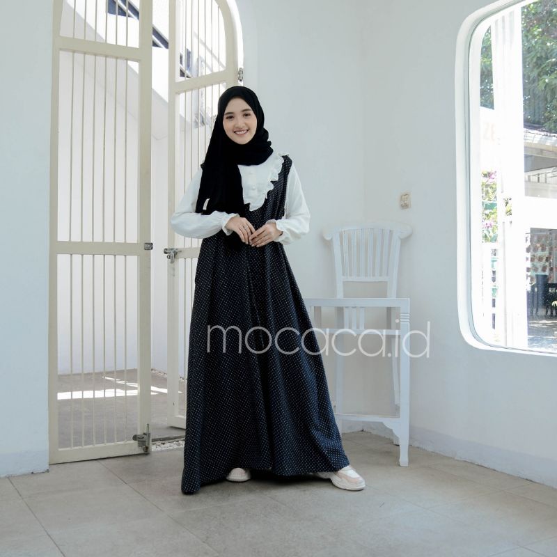 dress premiun bahan crincle polka kecil elegan putih hitam hijau olive dusty pink gamis tali ootd hijab terbaru bisa cod renda dindada busui dan wudhy friendly