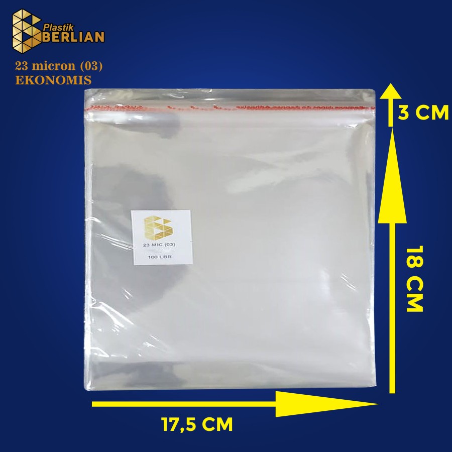 

17,5 x 18 cm Plastik OPP EKONOMIS 23micron (100 lbr) (lem/seal)