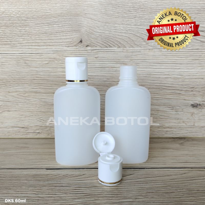 BOTOL DKS 60 ML NATURAL TUTUP FLIPTOP PUTIH / BOTOL GEPENG KOSONG MURAH