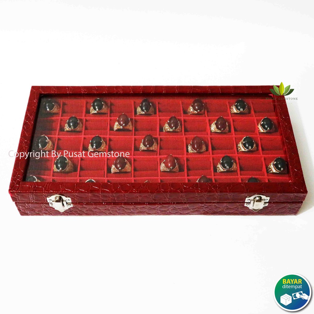 Kotak Cincin Batu Akik/Permata Box Kaca 50 Slot Premium