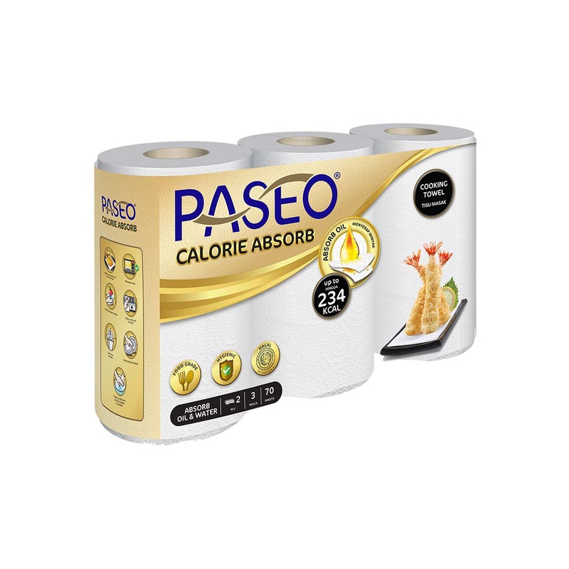 Tissue Dapur Penyerap Minyak Paseo Calorie Absorb Cooking Towel 3 Roll Absorbs