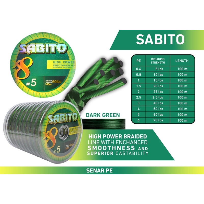 BENANG PE SABITO X8 100M BENANG PANCING SENAR PE