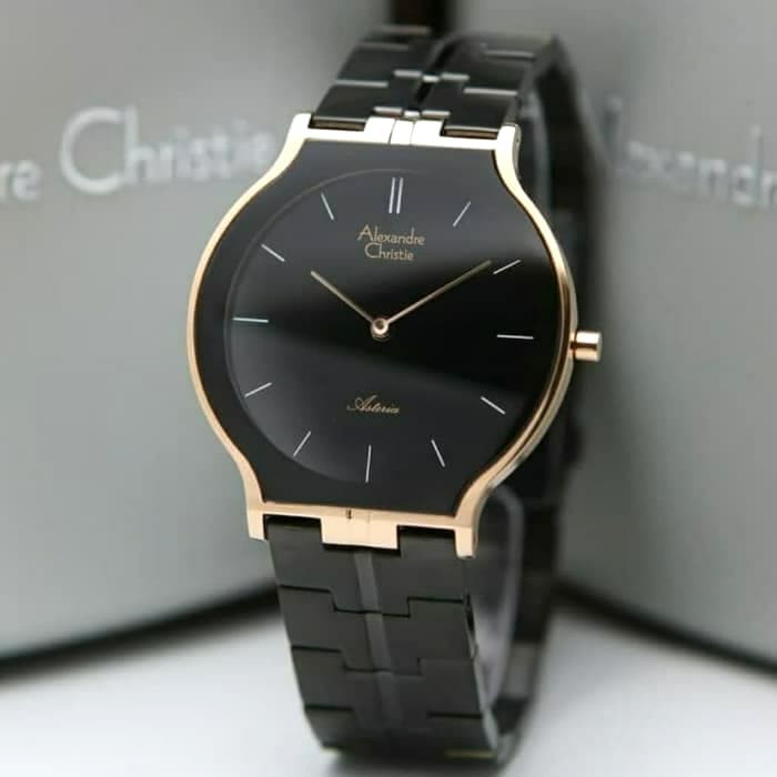 Jam Tangan Pria Alexandre Christie 8603 AC 8603 AC8603 Hitam Rosegold Original Garansi Resmi