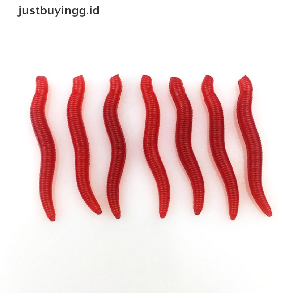 (Justbuyingg.Id) 100 Pcs Umpan Pancing Soft Bait Bentuk Cacing Merah Bahan Karet Silikon