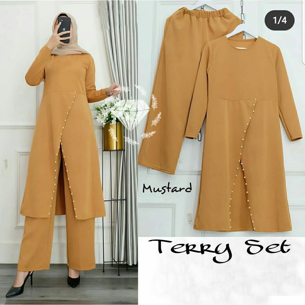 SET TERRY PEARLY MF / SETELAN LONG TUNIK MUTIARA TERRY