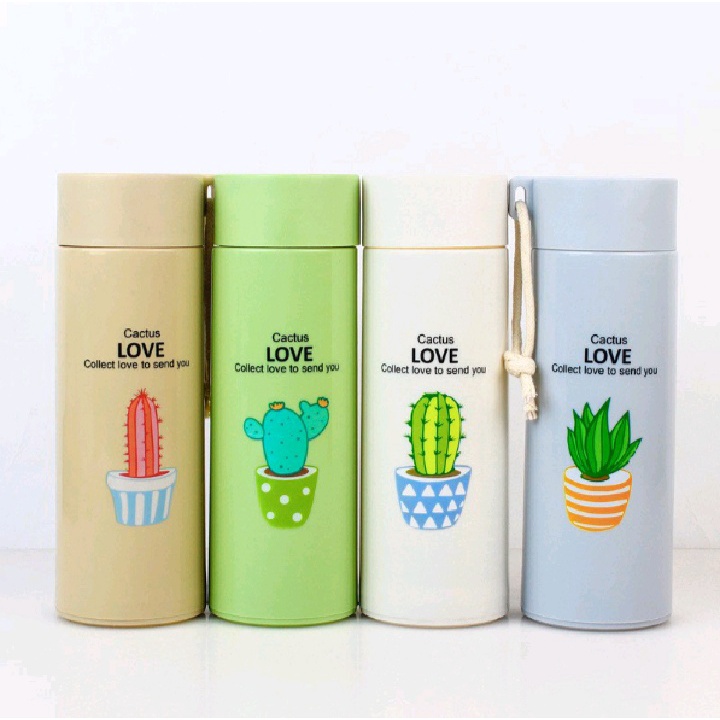 Botol Minum Motif kaktus Bahan Kaca 450ml / Botol Unik Motif kaktus