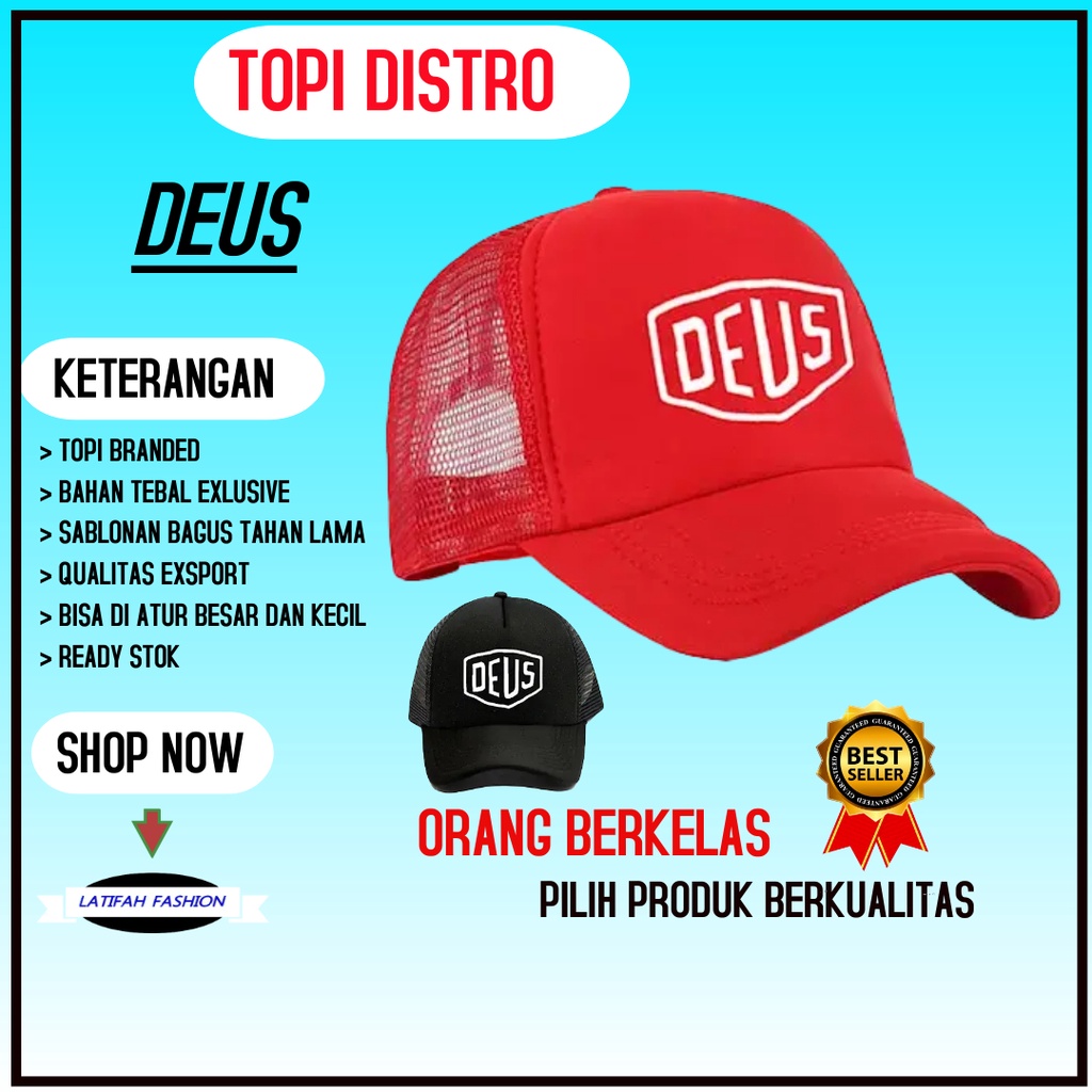 Topi Distro Trucker DEUS Pria Laki- Laki Dewasa Kekinian Baseball Peria Cowok Cwok Keren Terbaru War
