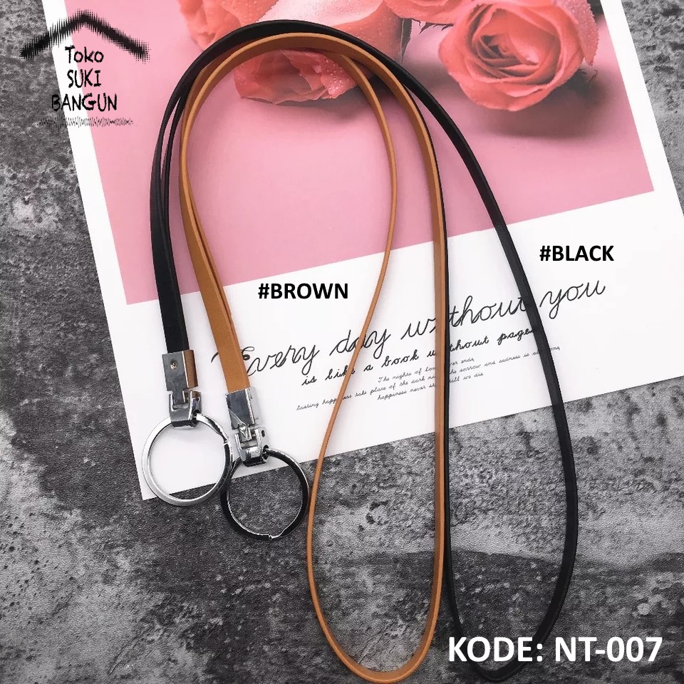 Tali Lanyard Name Tag ID Card Strap PU Leather PLAIN Deluxe NT-007
