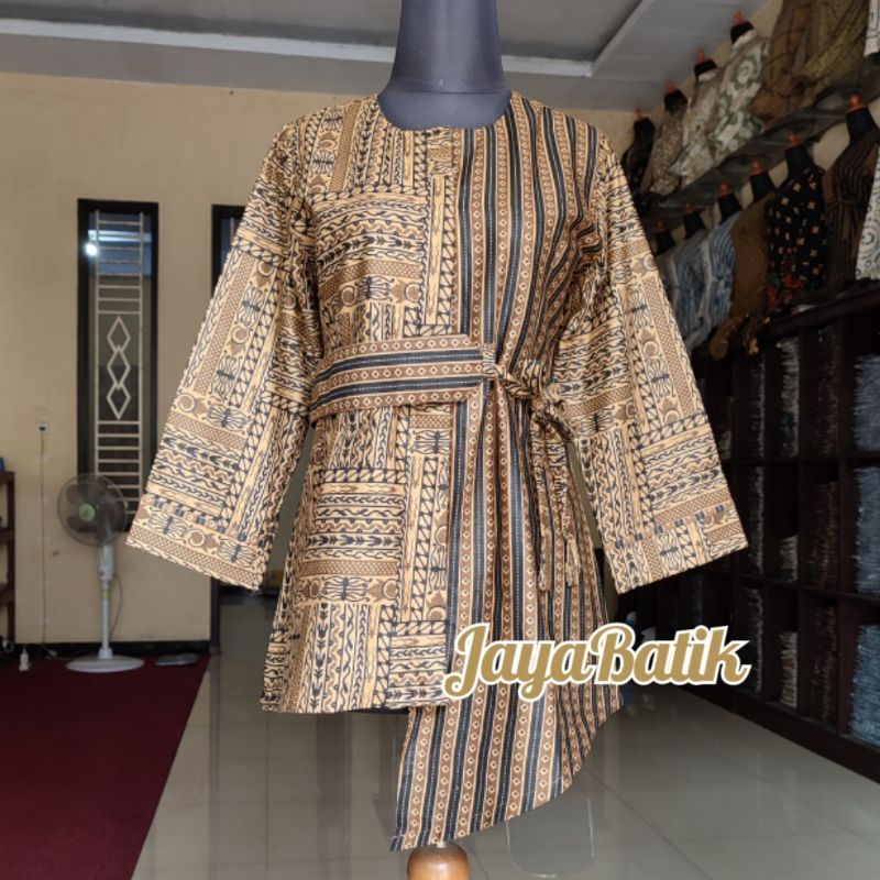 Batik wanita ASJ SA HRB026 Kenongo Kemeja Tosca Pendek-Sekaran Coklat