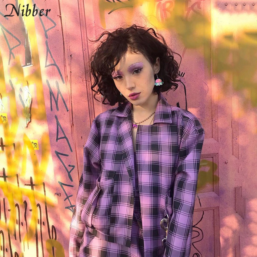 Gratis Ongkir Nibber office lady Retro Plaid printing thin coat women windbreaker cardigan