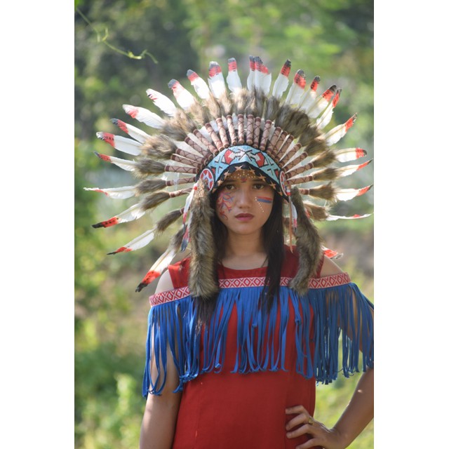 TOPI INDIAN - INDIAN HEADDRESS SMALL ANGSA MONTE MERAH HITAM PUTIH