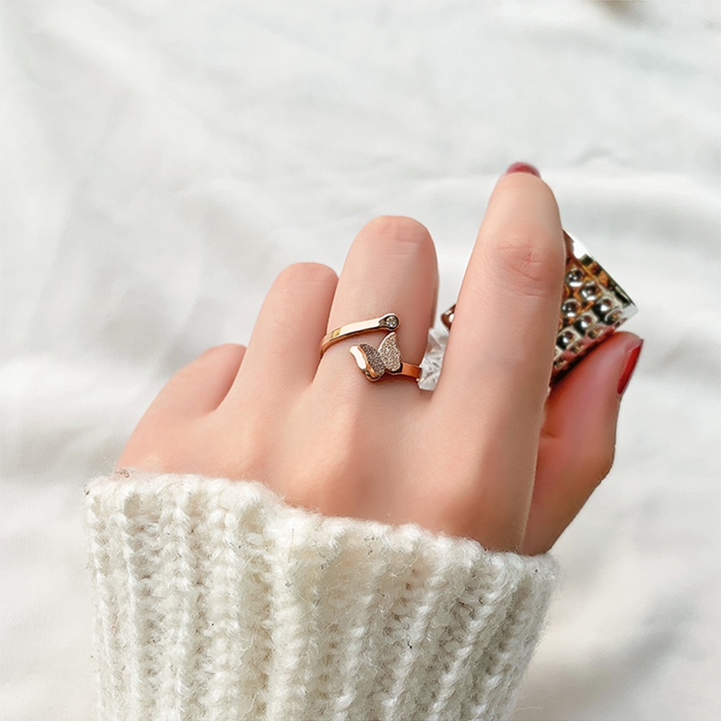 Ring Titanium Steel Motif Butterfly Rose Gold Color Frosted For Couple/men/women