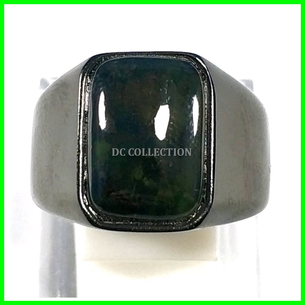 CINCIN BATU AKIK NATURAL BLACK JADE ACEH RING TITANIUM HITAM OCTAGON MAKIN BERGAYA