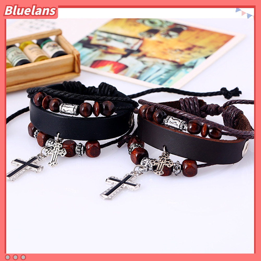 Gelang Multilayer Bahan Kulit Imitasi Gaya Vintage