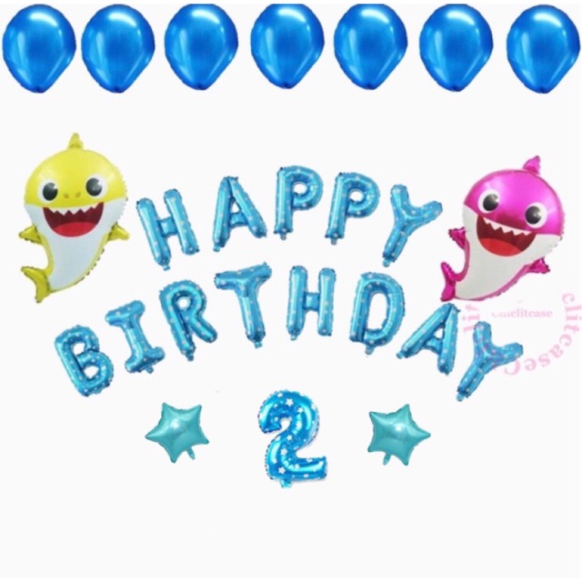 Set paket balon shark ultah ulang tahun anak simpel ikan birthday