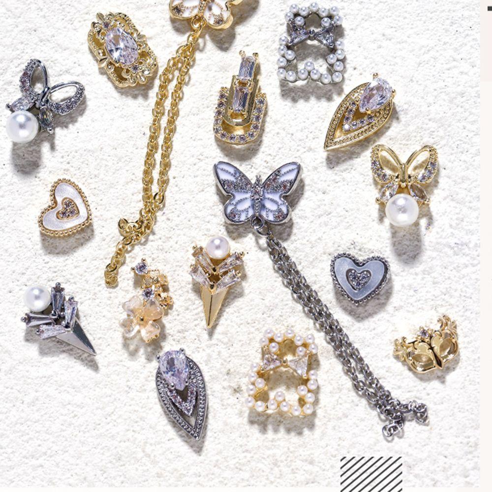 AUGUSTINA Agustin 3D Dekorasi Nail Art Cinta Hati Mewah Wanita Manicure Aksesori Salon Hiasan Kuku Nail Rhinestones