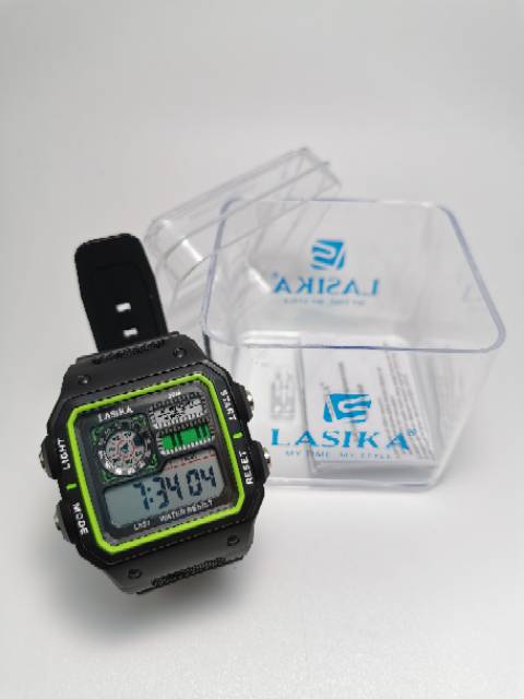 Jam tangan digital model segi petak Sporty water Resist Lasika 897