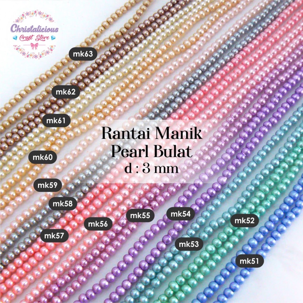 Mutsin 3mm, mutiara sintetis 3mm, mutiara bulat 3mm per string