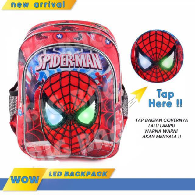 Tas ransel anak laki-laki karakter spiderman LED mata nyala - tas ransel anak