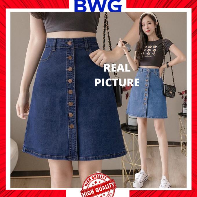 Misun Korean Denim Skirt Rok Jeans Korea Rok Denim Rok Midi A-Line