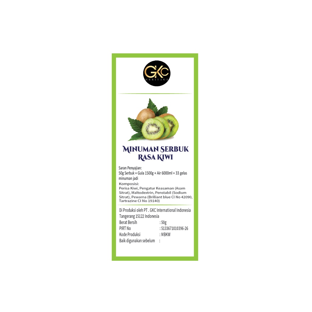 Bubuk Sirup Kiwi / Kiwi Powder Syrup Serbuk Minuman Powder Drink GKC Heritage Konsentrat 50 gram