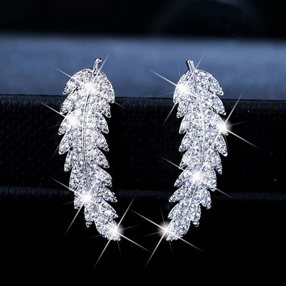 Hu Hu Hu Hu Hu Alat Bantu Pasang Kacamata♡ Anting Tusuk Desain Daun Hias Cubic Zirconia Gaya Mewah Untuk Wanita
