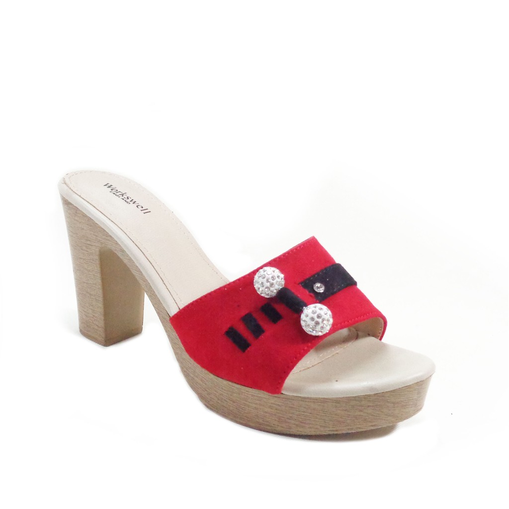 Workswell Sandal Wanita Wedges Warna Merah Aksesoris Kode 1888R