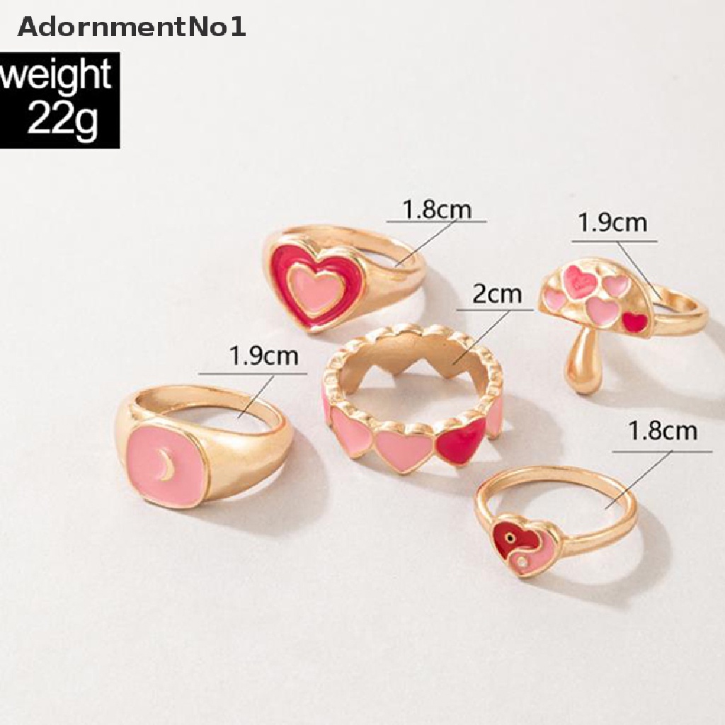 (AdornmentNo1) 5pcs / set Cincin Enamel Bahan Metal Untuk Wanita