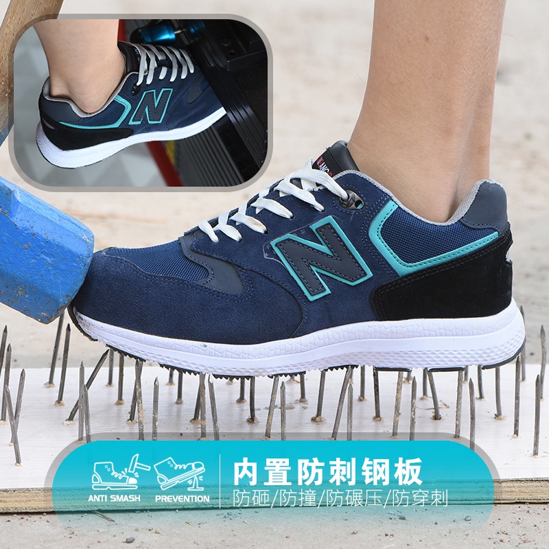 Sepatu Safety shoes ringan import sport biru navy pria dan wanita ujung besi sol anti paku model sneakers V10