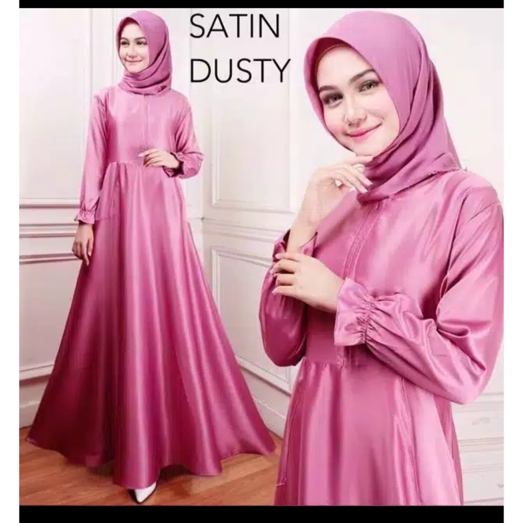 Gamis Wanita Satin Polos Fashion Wanita Muslimah Mirzani Gamis Dress Muslimah Casual Shopee Indonesia