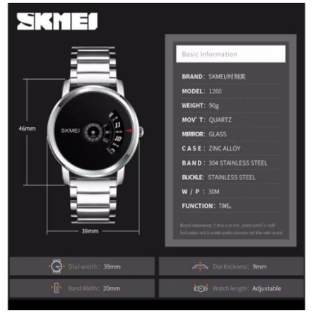 JW-[COD]SKMEI 1260 ORIGINAL - JAM TANGAN KASUAL PRIA ANALOG QUARTZ RANTAI ANTI AIR TANGGAL SABIT AKTIF BAJA - JAM TANGAN TERBARU 2021 - JAM TANGAN TERLARIS