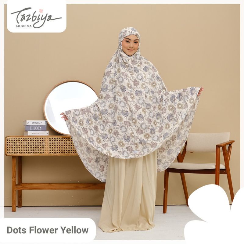 Mukena TAZBIYA Motif DOTS FLOWER Allsize Jumbo Dewasa Katun Rayon