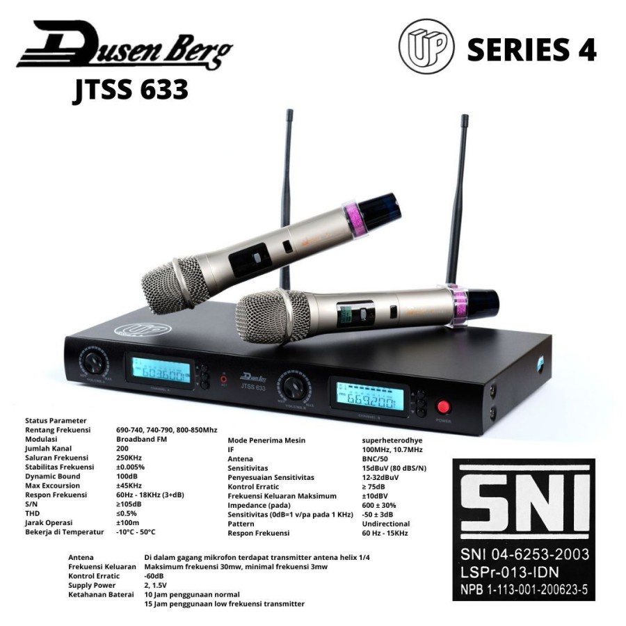 Mic Wireless Dusenberg JTSS 633 UP 4 Series UHF 2 Mic Handle Pegang Original