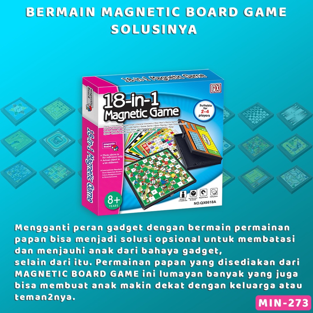 MAGNETIC BOARD GAME 18 in 1 Ludo Halma Ular Tangga dll Mainan Edukatif Game Keluarga Papan Magnet