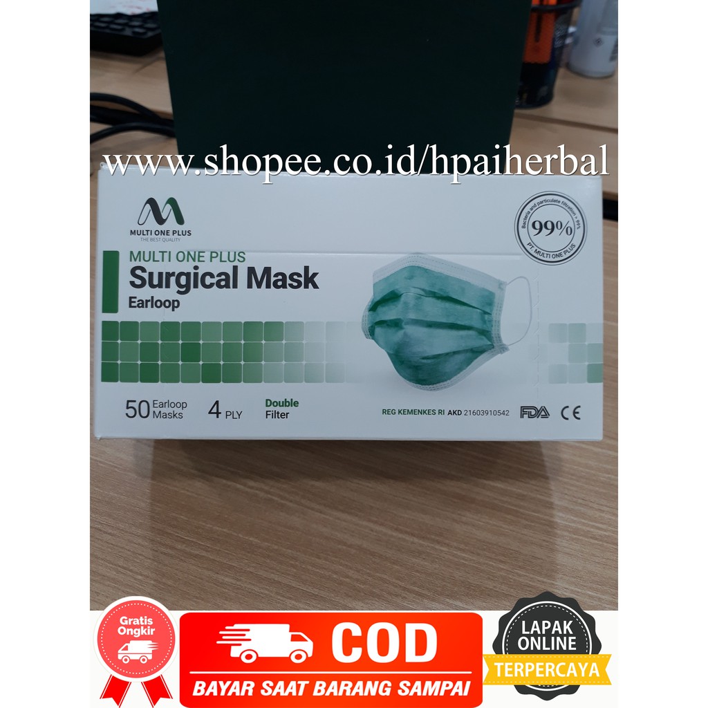 MASKER EARLOOP SURGICAL MASK 4PLY MULTI ONE PLUS ISI 50PCS / MASKER MEDIS 4PLY SURGICAL MASK