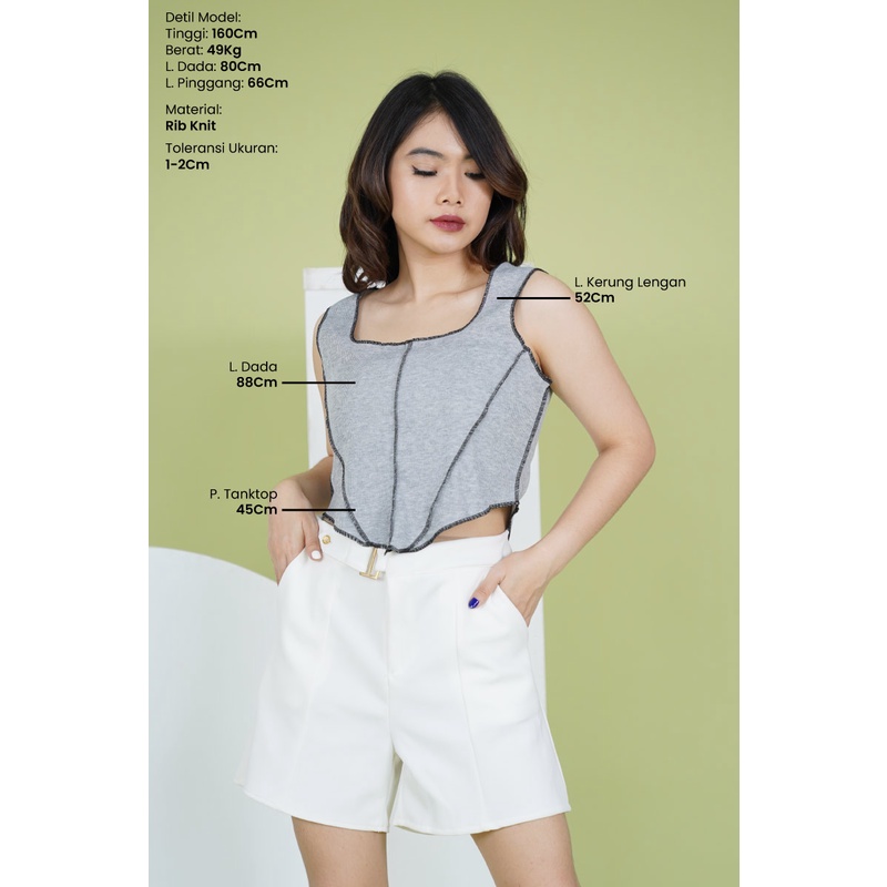 Square Neck Knit Top Atasan Tank Top Wanita