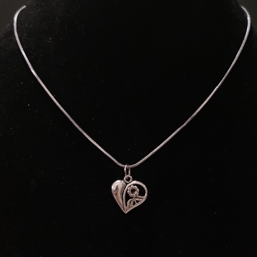 KALUNG TITANIUM LIONTIN HATI BUNGA SILVER EMAS SIRKON BERKILAU ANTI KARAT TIDAK LUNTUR TAHAN AIR / KALUNG WANITA PRIA CEWEK COWOK ANAK / DUNIAGELANG.ID