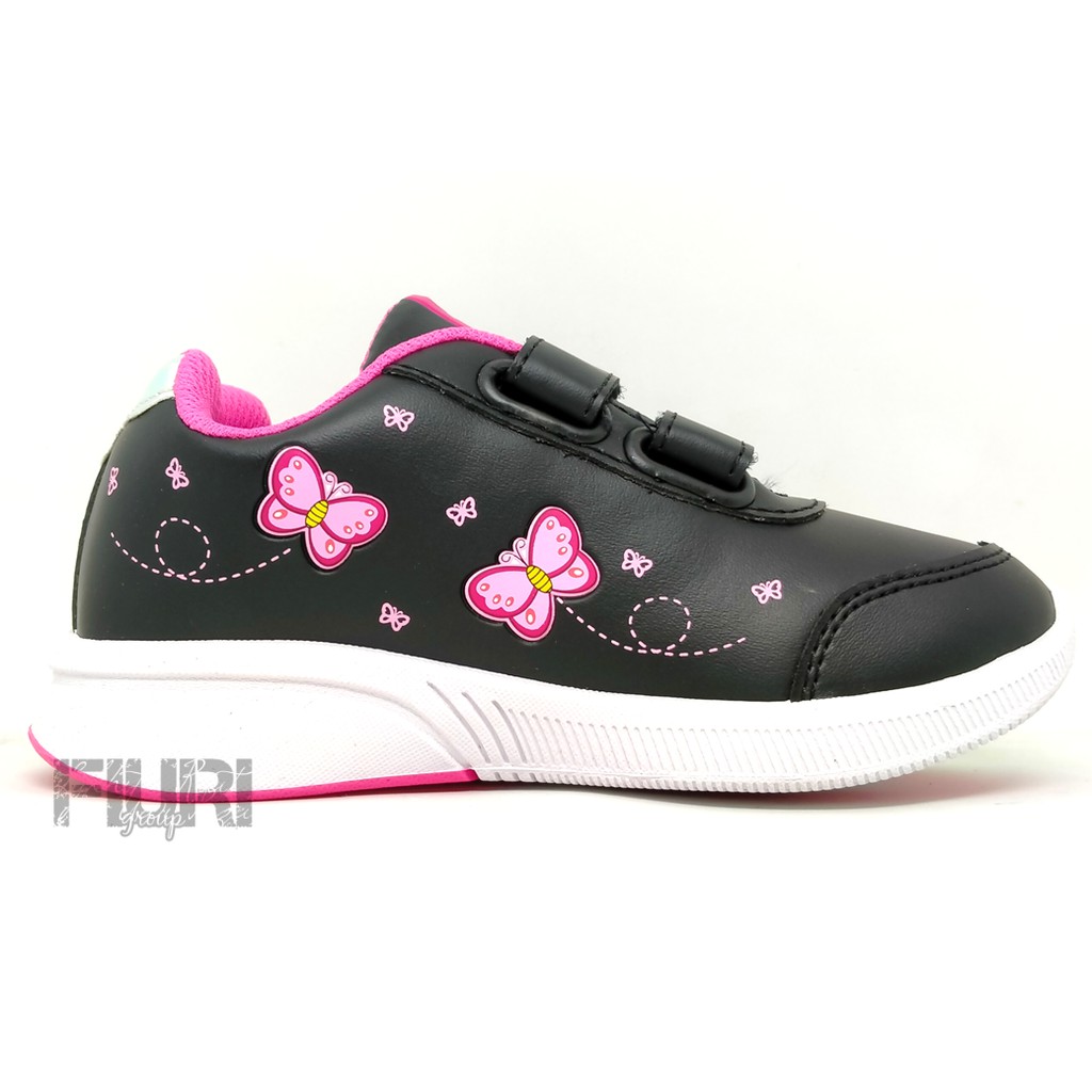 FIURI - ANDO ORIGINAL -  LILY FLY PEREKAT 29-32 HITAM PINK - SEPATU SNEAKERS KANVAS SOL KARET ANAK KECIL PEREMPUAN  - SEPATU PERI KUPU-KUPU KETS LUCU FASHION TRENDY - SEPATU SEKOLAH PAUD TK KRETEKAN PEREKAT CEWEK MURAH PROMO DISKON BONUS KAOS KAKI