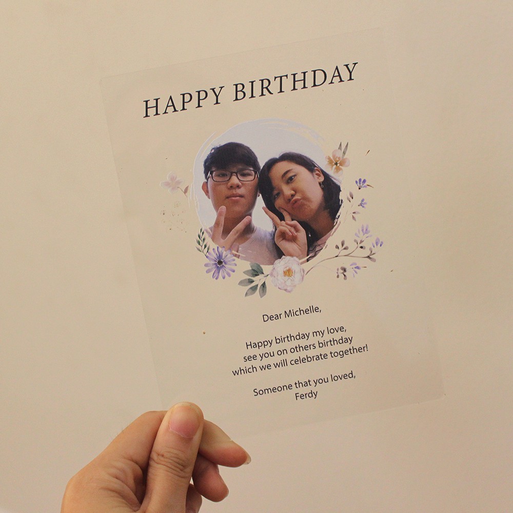 KARTU UCAPAN ACRYLIC / CUSTOM TULISAN + PHOTO / ACRYLIC CARD