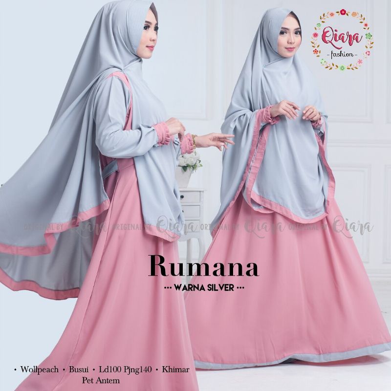 Couple Gamis Ibu Anak RUMANA Syari ori by Qiara Set Khimar Wolfis Polos