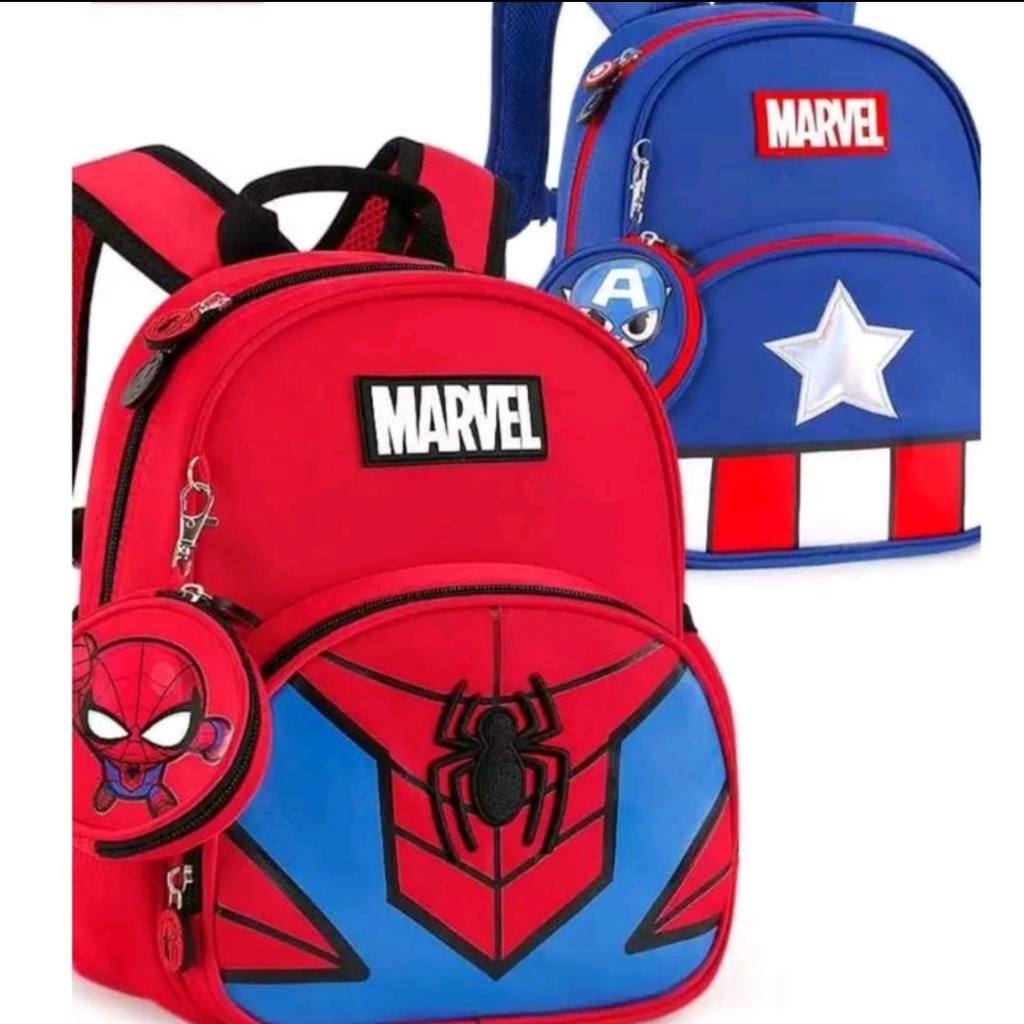 MARVEL SPIDERMAN TAS ANAK RANSEL TK &amp; SD ANAK LAKI-LAKI &amp; PREMPUAN TAS SEKOLAH 1-2-3-4 TAHUN TAS RANSEL KARAKTER MARVEL TAS MARVEL 2IN1