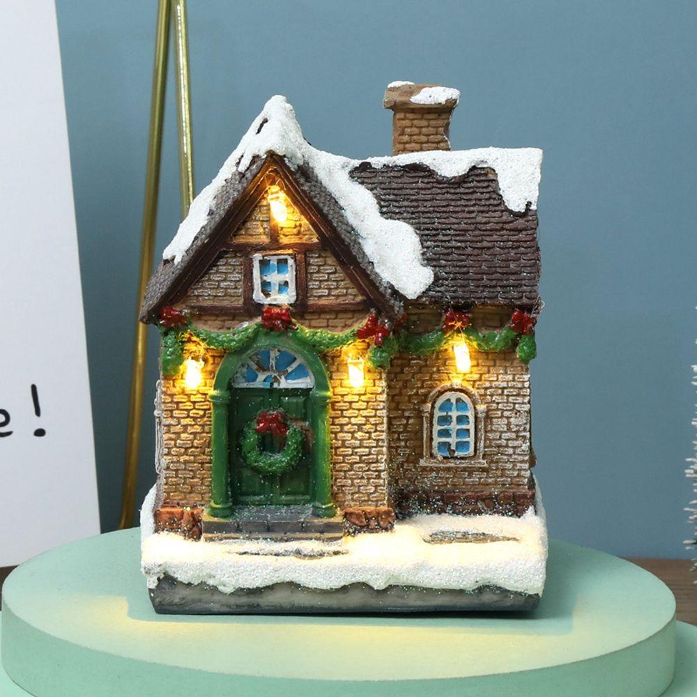 【 ELEGANT 】 Scene Village Houses Christmas Warm White Garden Resin Figurines Village Sets Christmas Ornament