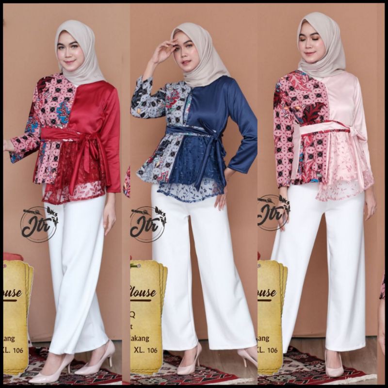 ATASAN BLUS BATIK DOLBY DOLBI DOBBI TENUN SUTRA TULIS BATIK HALUS KOMBINASI BROKAT MODERN