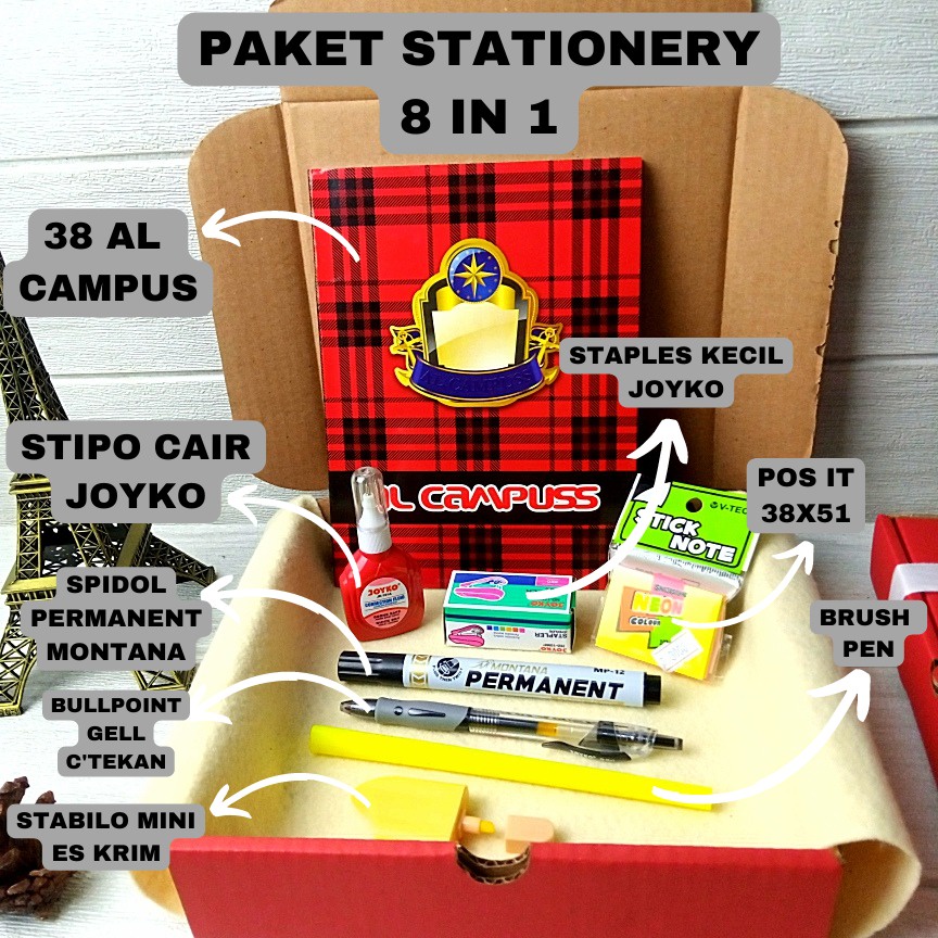 

Hampers Gift Box Stationery / PAKET ALAT TULIS 8 IN 1 / Kado Ulang tahun