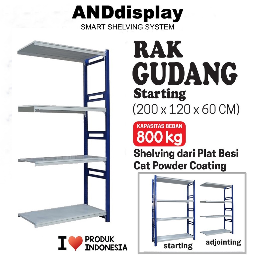 RAK GUDANG BESI BOLTLESS ADJOINTING T.2 M x L. 60 x P. 120 MINIMARKET