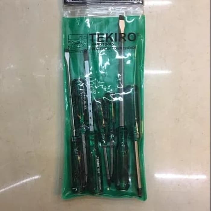 obeng ketok tembus set 7 pcs min dan plus hijau merk tekiro