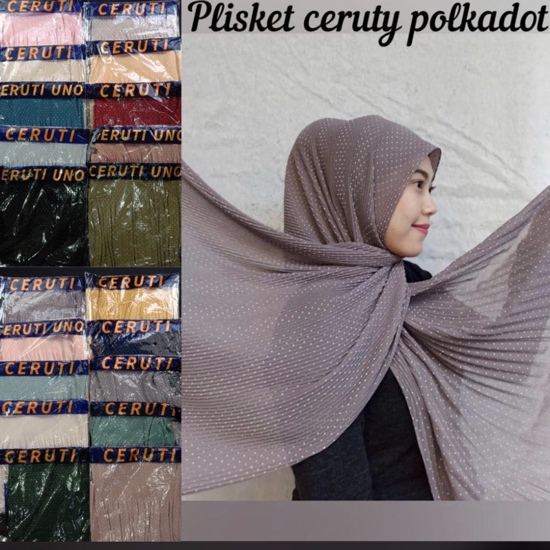 PASHMINA CERUTY Plisket Premium Polkadot Cantik ✨