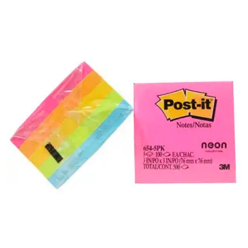 3M Post It Stick Notes 654 5PK 5 Neon Colors