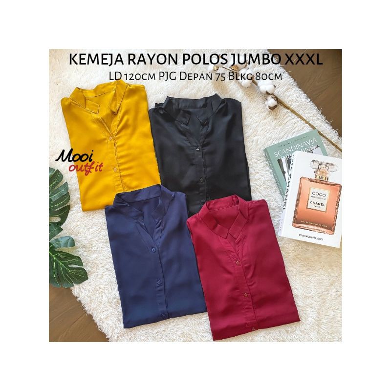 Kemeja Wanita Jumbo Ld 120 Kekinian Bahan Katun Rayon Polos Lengan Panjang Casual Murah